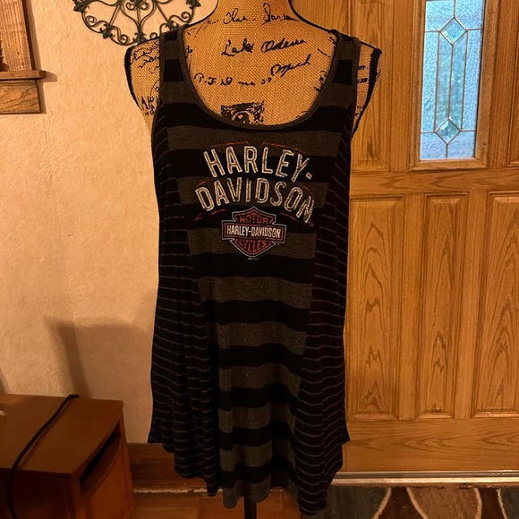 HarleyDavidson Tops Harley Davidson Womens Xl Striped Sleeveless Tank Top Black Poshmark